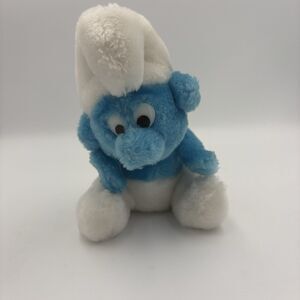 Vintage 1980 Plush Smurf Stuffed Blue Toy Doll Peyo Wallace Berrie 8"